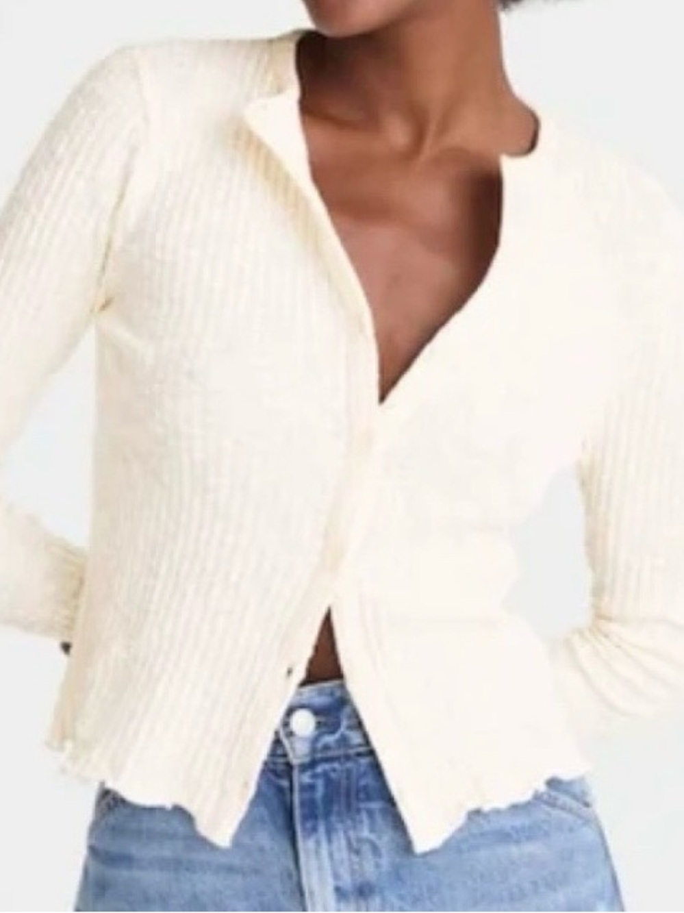 Madewell lettuce trim Cream Ribbed Button-Front Women’s cardigan
